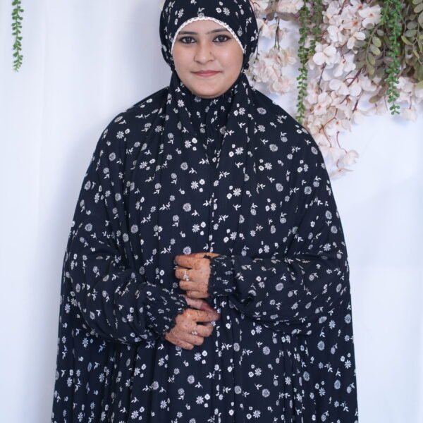 Knee Length Khimmar - Black and white iris
