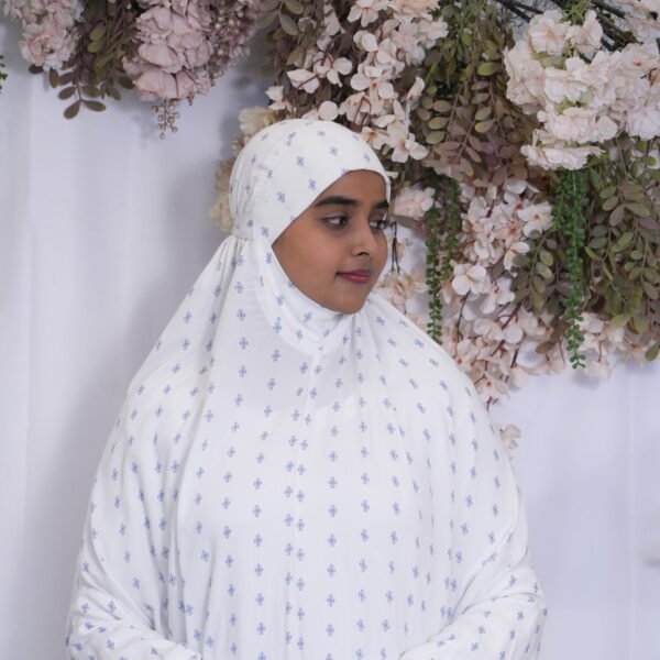 Knee Length Khimmar- White poeny
